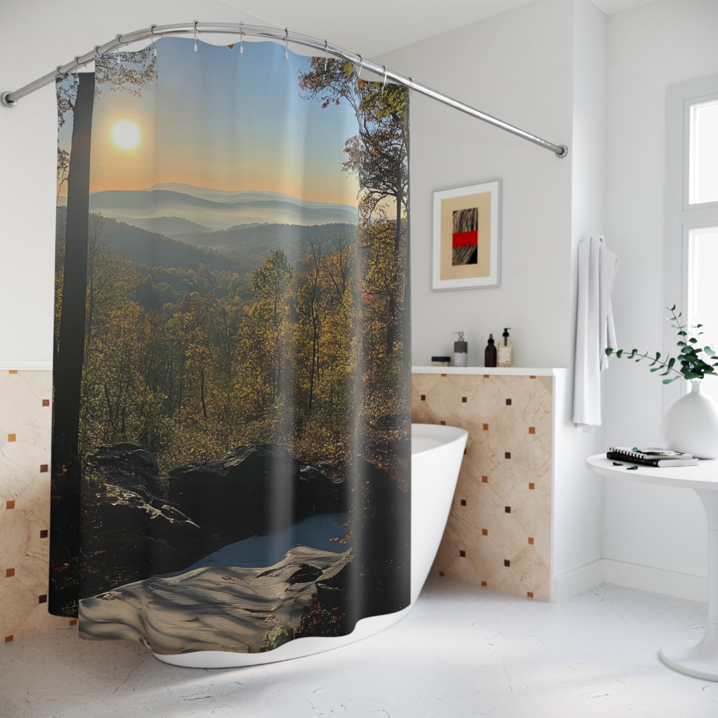 Sunkissed Forest Shower Curtain – Nature-Inspired Bathroom Decor