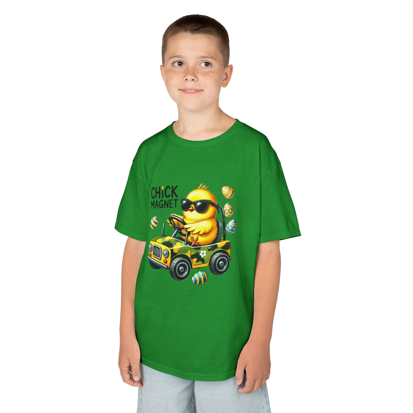 Chick Magnet Kids Tee - Cute Cartoon Chick Driving Car for Fun Spring Style