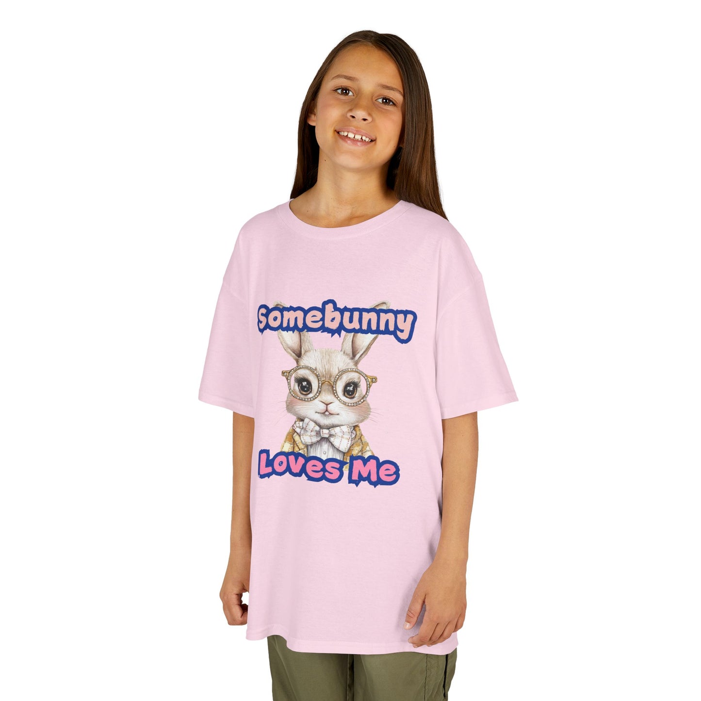 Kids Heavy Cotton Tee - Somebunny Loves Me T-Shirt for Easter and Spring Celebrations
