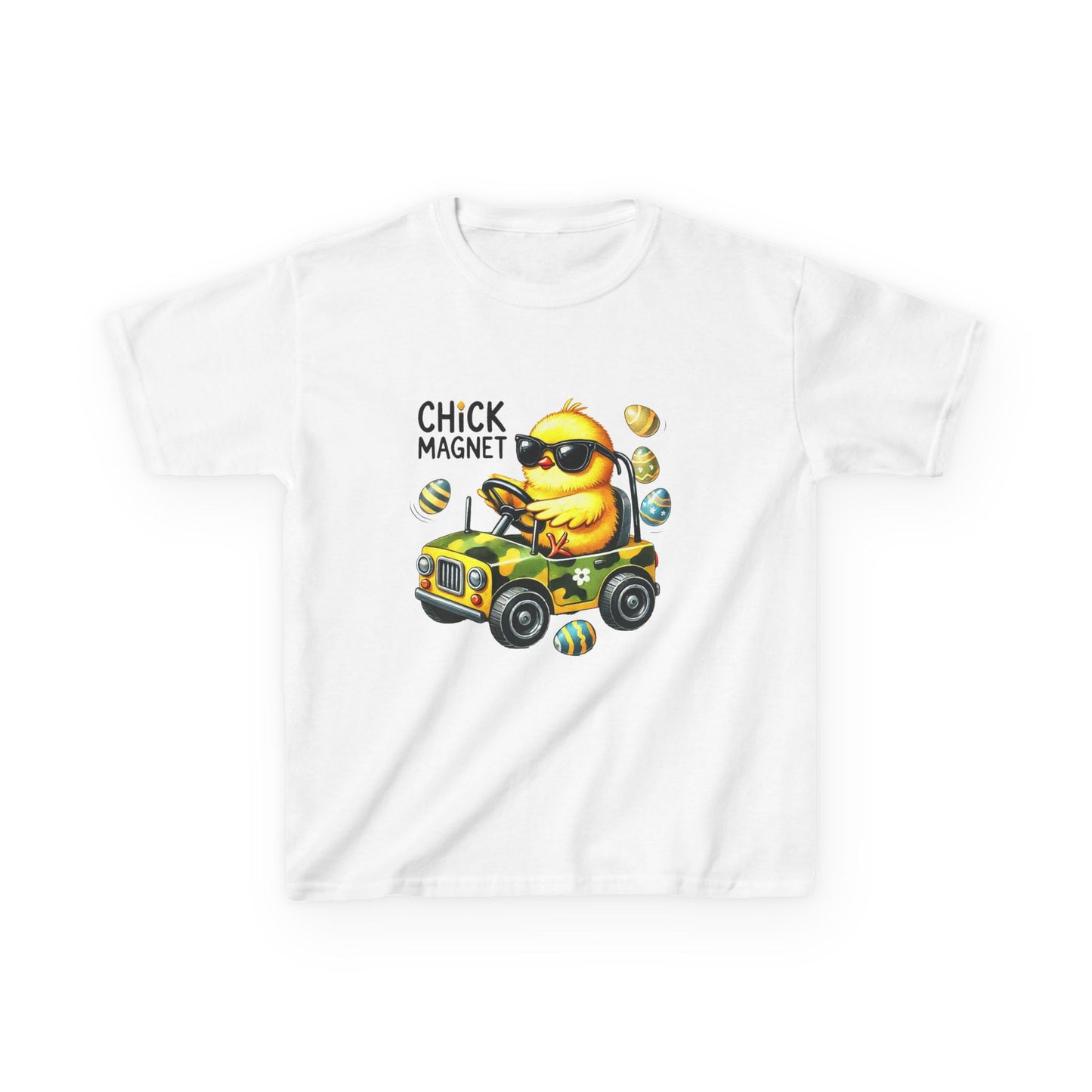 Chick Magnet Kids Tee - Cute Cartoon Chick Driving Car for Fun Spring Style