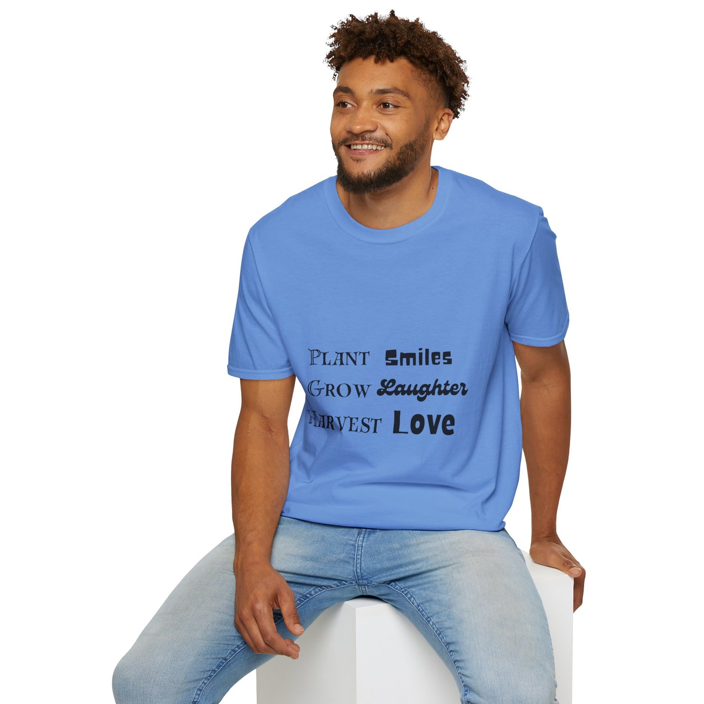 ‘Plant Smiles, Grow Laughter, Harvest Love’ Unisex Softstyle T-Shirt | Inspirational Gardening Tee