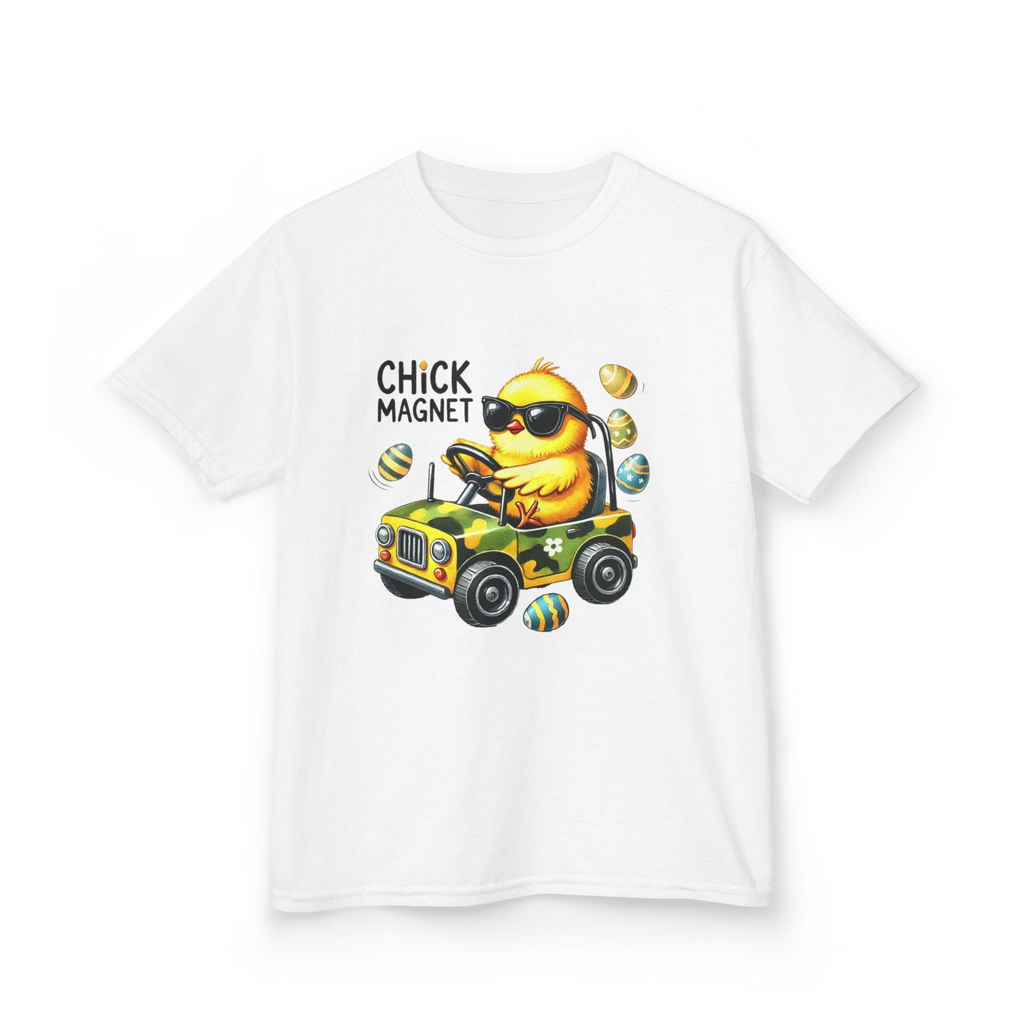 Chick Magnet Kids Tee - Cute Cartoon Chick Driving Car for Fun Spring Style