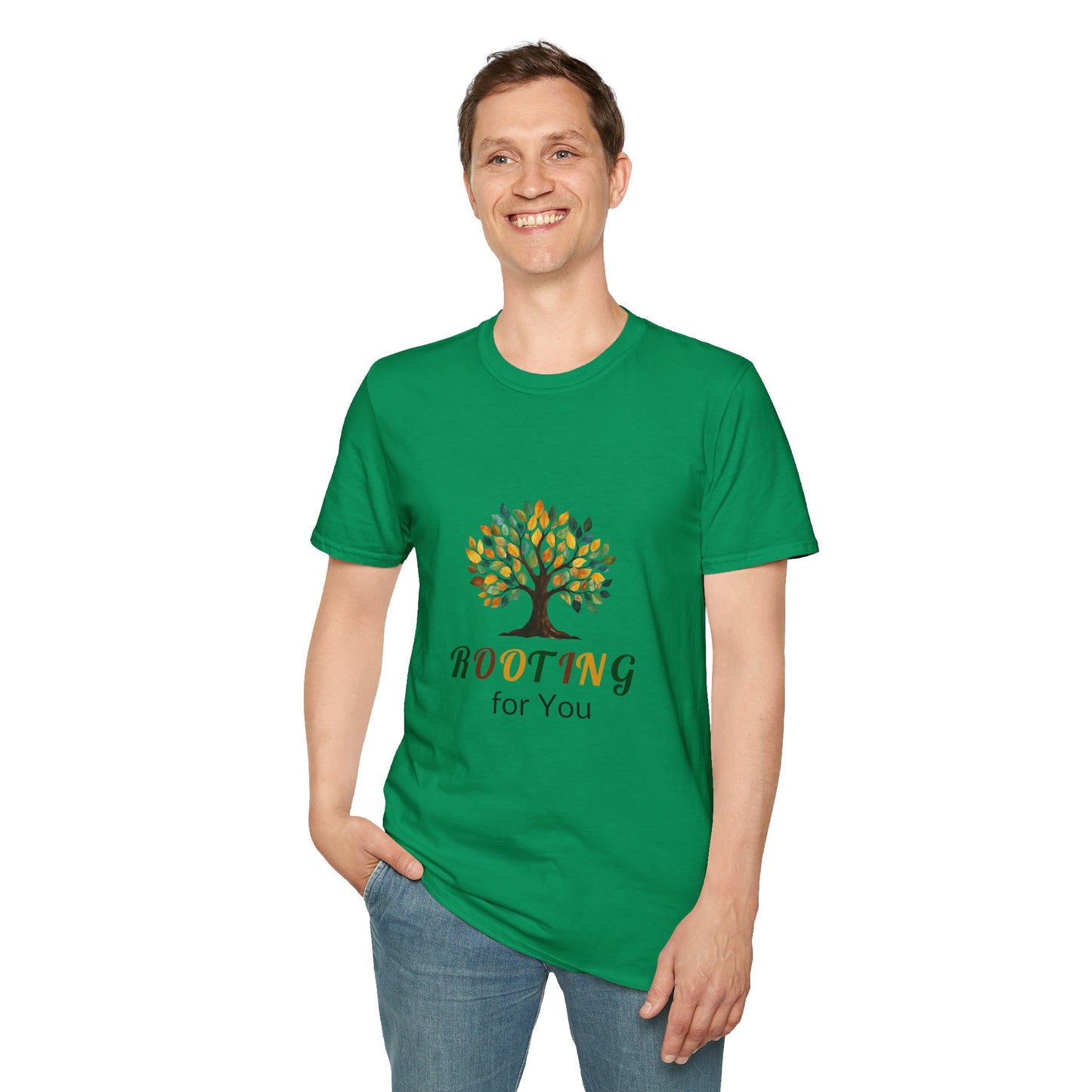Rooting for You Unisex Softstyle T-Shirt - Tree Design for Nature Lovers