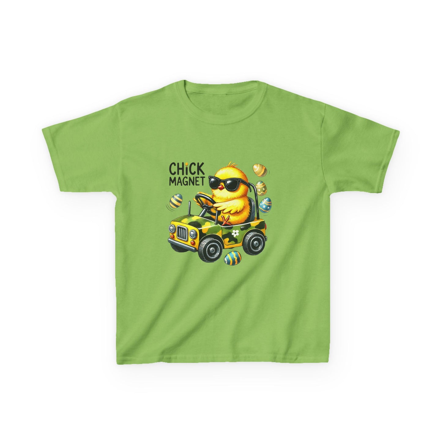 Chick Magnet Kids Tee - Cute Cartoon Chick Driving Car for Fun Spring Style