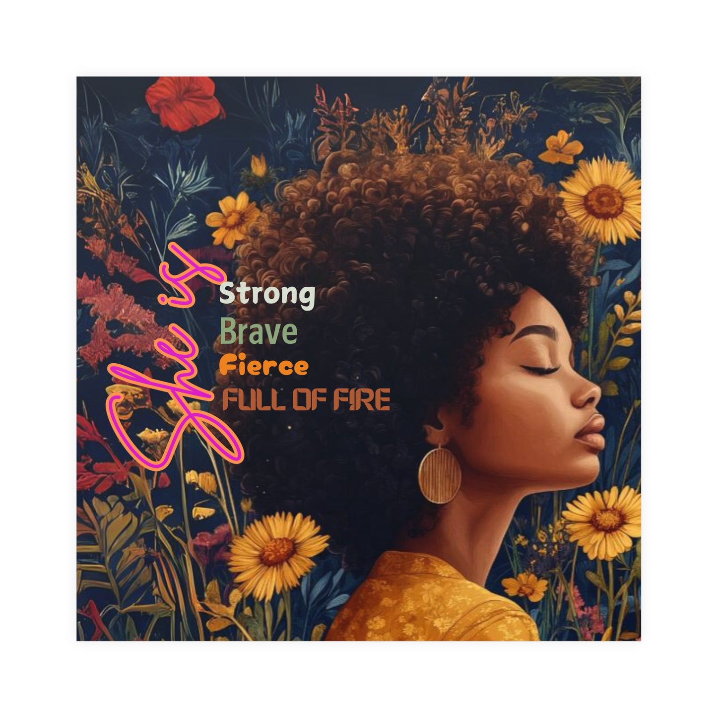 Curly Fro and Flower Matte Paper Poster