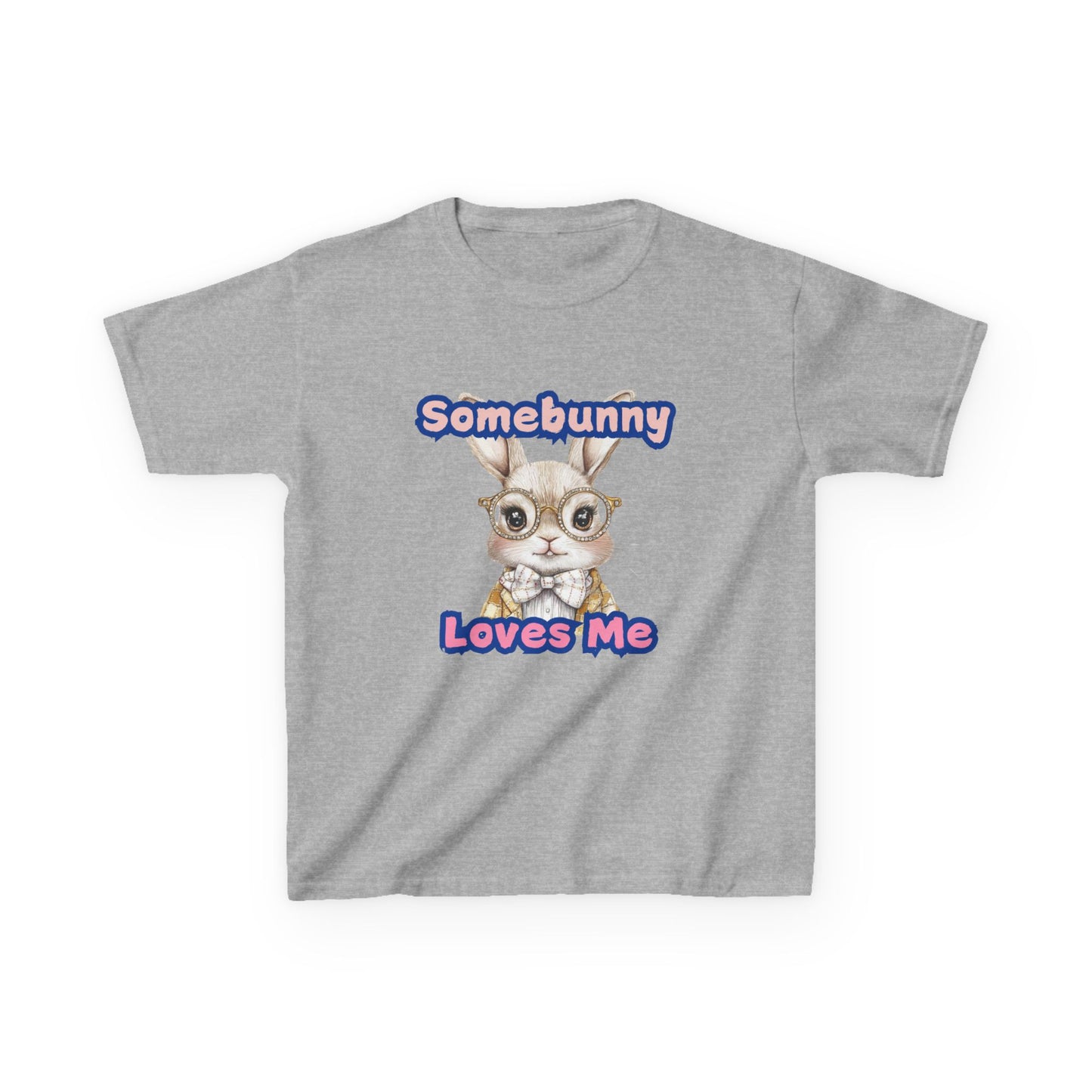 Kids Heavy Cotton Tee - Somebunny Loves Me T-Shirt for Easter and Spring Celebrations