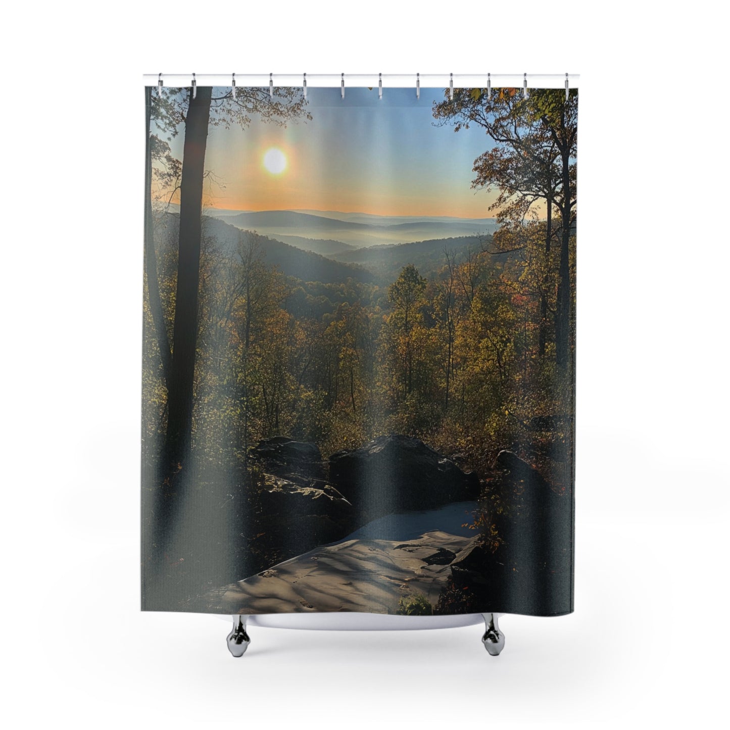 Sunkissed Forest Shower Curtain – Nature-Inspired Bathroom Decor