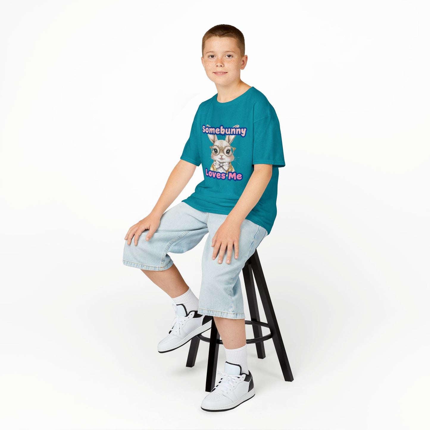 Kids Heavy Cotton Tee - Somebunny Loves Me T-Shirt for Easter and Spring Celebrations