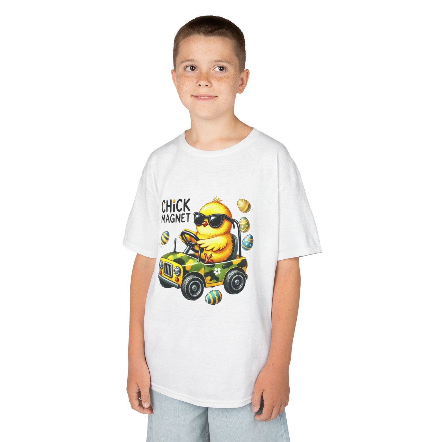 Chick Magnet Kids Tee - Cute Cartoon Chick Driving Car for Fun Spring Style