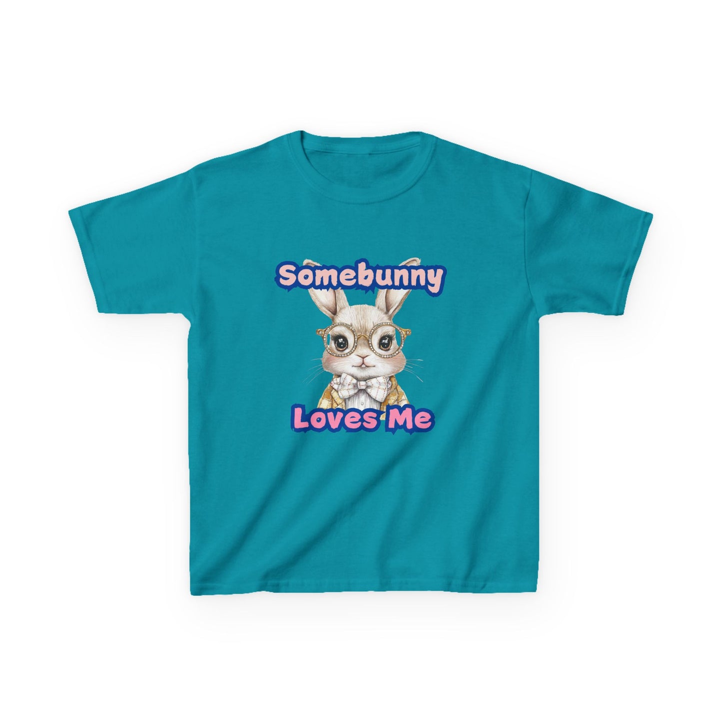 Kids Heavy Cotton Tee - Somebunny Loves Me T-Shirt for Easter and Spring Celebrations