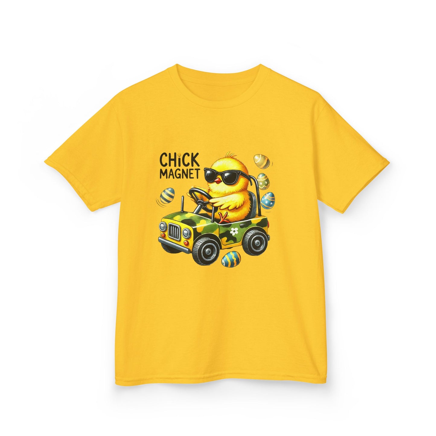 Chick Magnet Kids Tee - Cute Cartoon Chick Driving Car for Fun Spring Style
