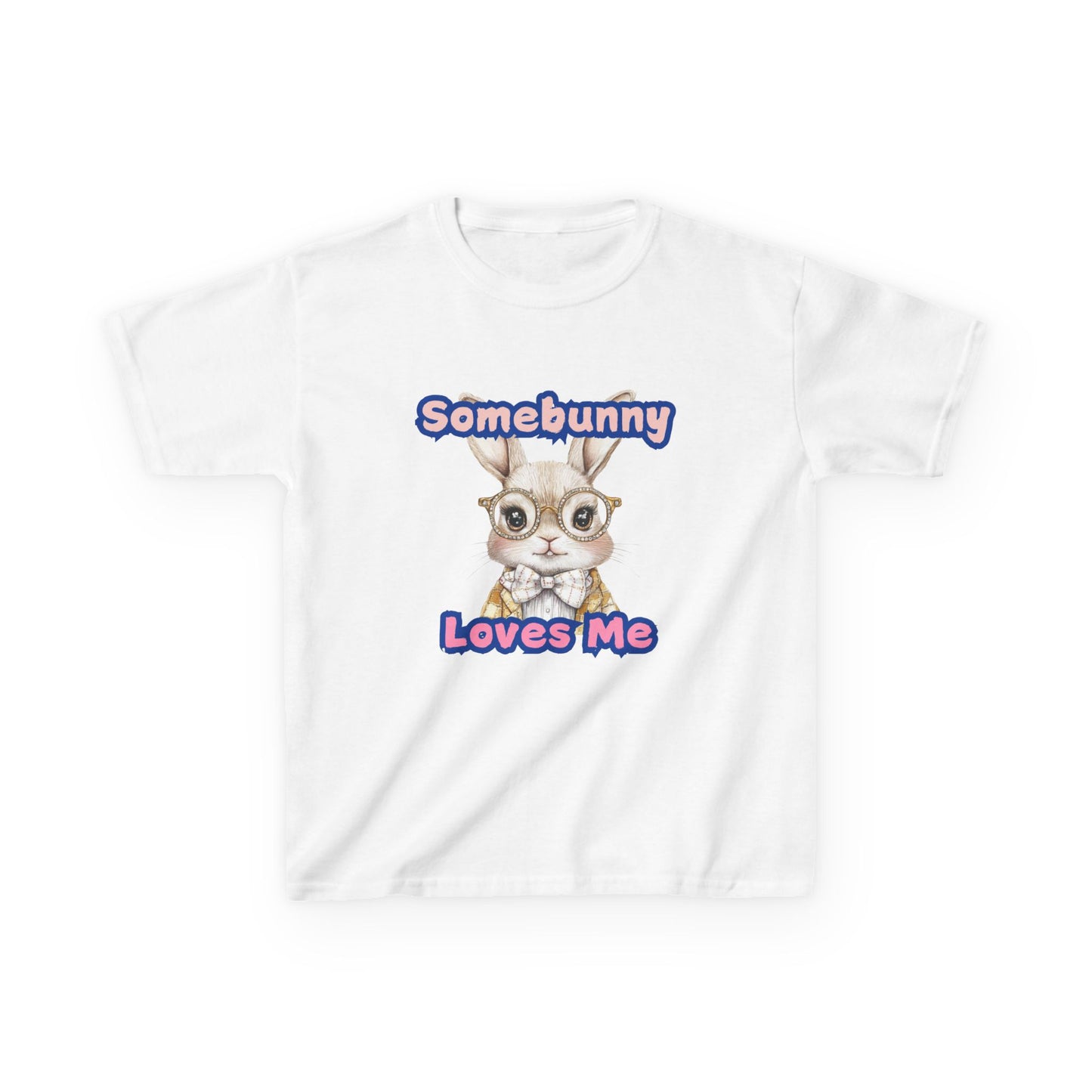 Kids Heavy Cotton Tee - Somebunny Loves Me T-Shirt for Easter and Spring Celebrations