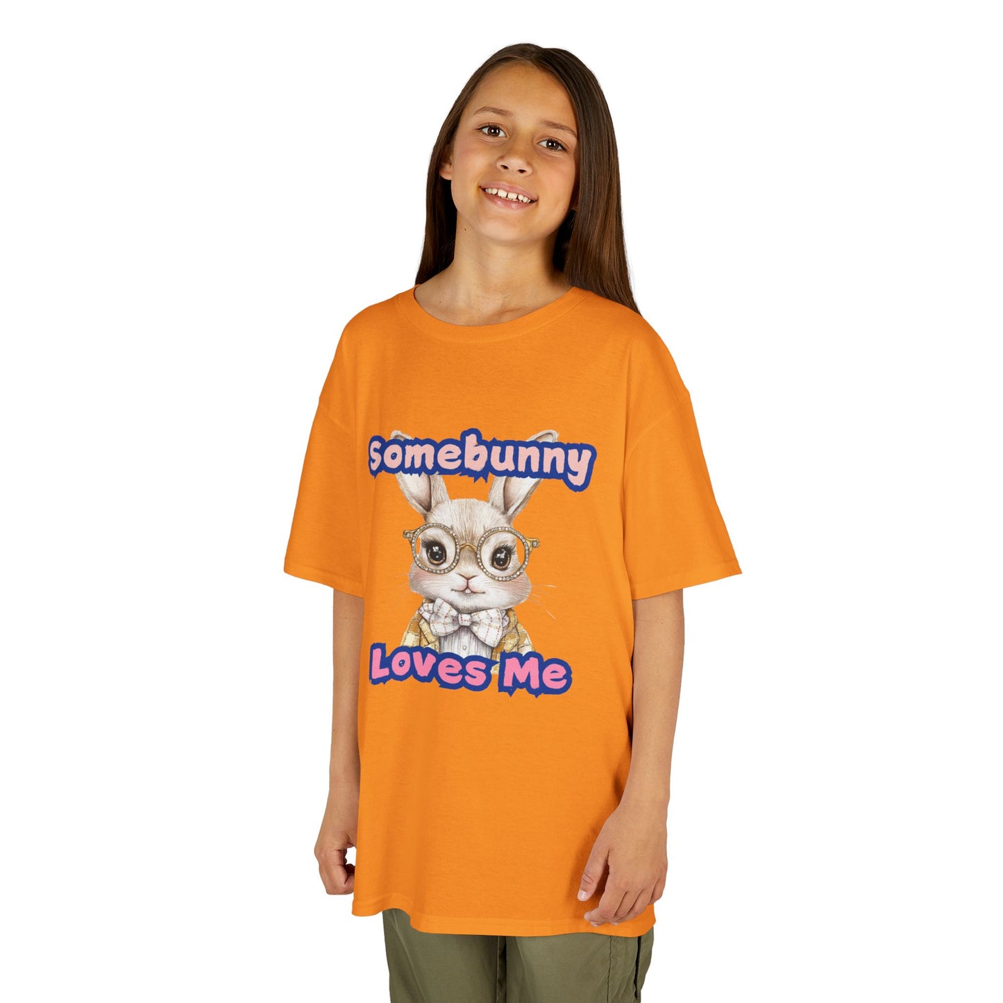 Kids Heavy Cotton Tee - Somebunny Loves Me T-Shirt for Easter and Spring Celebrations