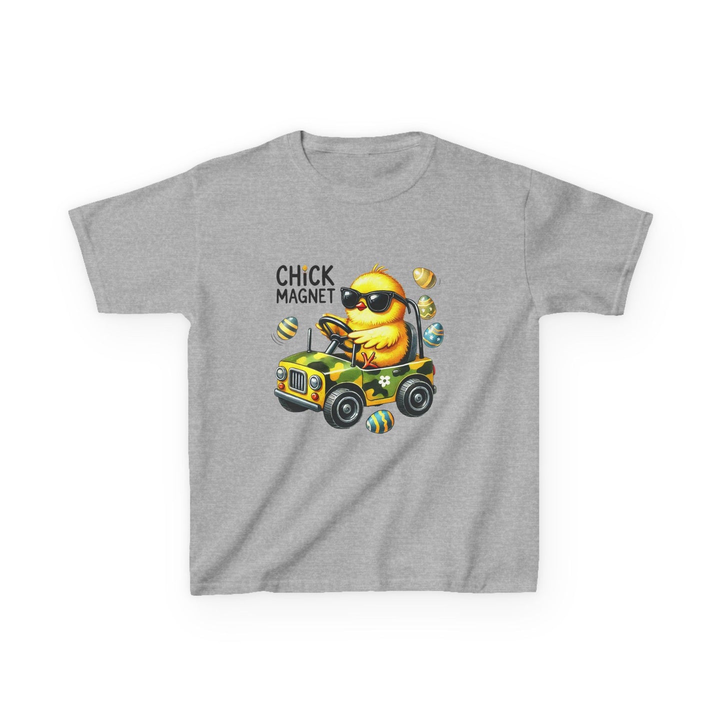 Chick Magnet Kids Tee - Cute Cartoon Chick Driving Car for Fun Spring Style