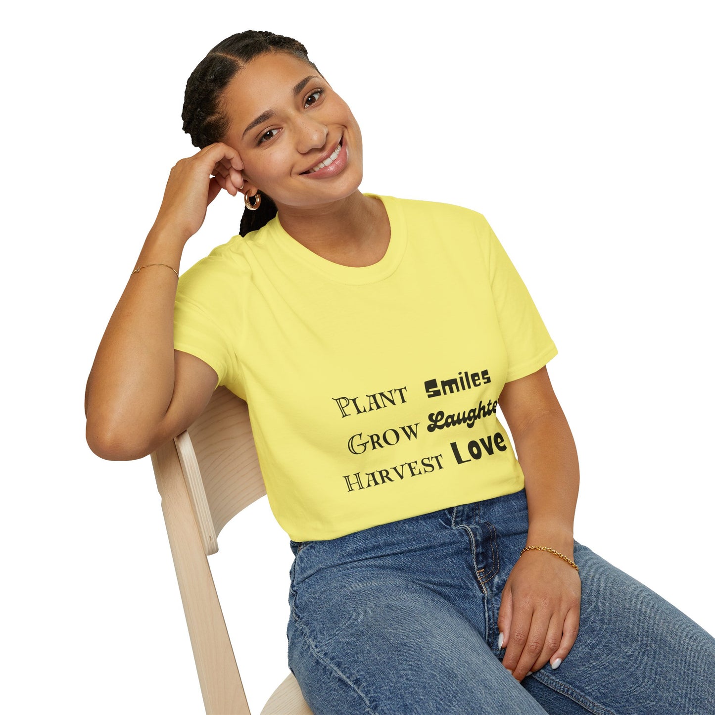 ‘Plant Smiles, Grow Laughter, Harvest Love’ Unisex Softstyle T-Shirt | Inspirational Gardening Tee