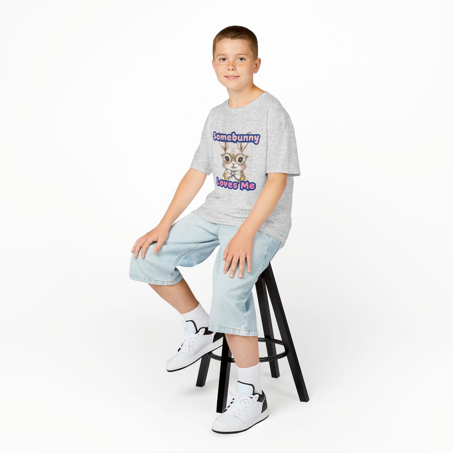 Kids Heavy Cotton Tee - Somebunny Loves Me T-Shirt for Easter and Spring Celebrations