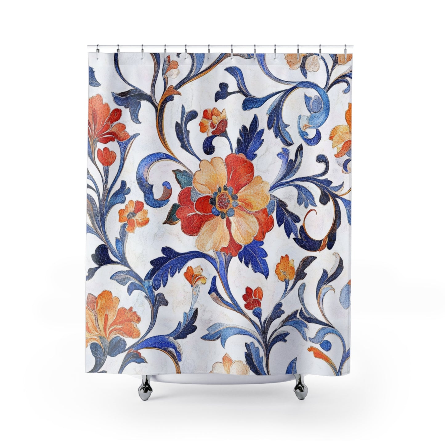 Flower Pattern on White Background Shower Curtain – Elegant Bathroom Decor
