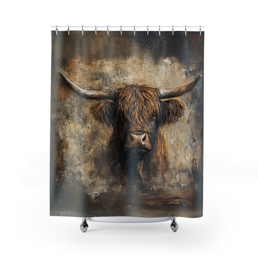 Highland Cow Shower Curtain – Rustic Bathroom Decor