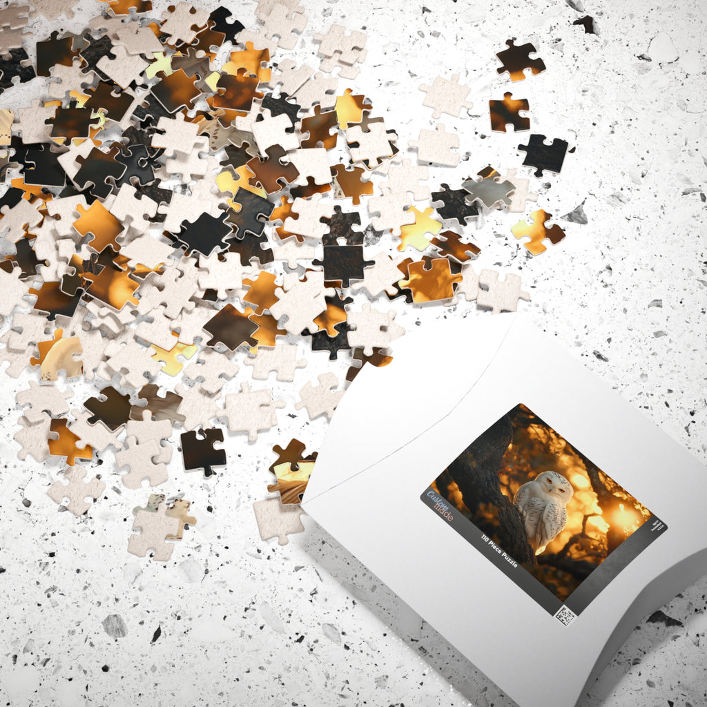 White Owl Sitting in Old Oak Puzzle – Beautiful & Relaxing Activity