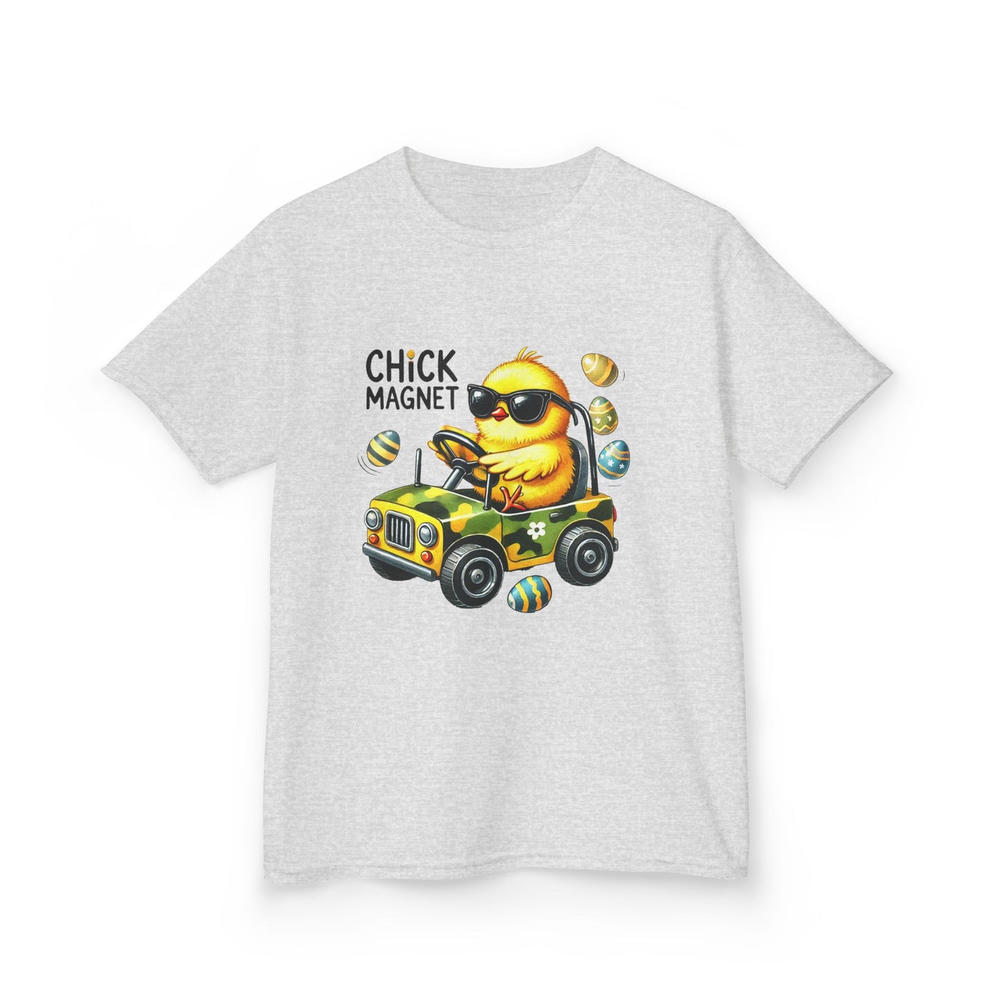 Chick Magnet Kids Tee - Cute Cartoon Chick Driving Car for Fun Spring Style