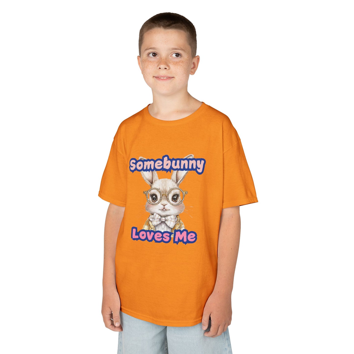 Kids Heavy Cotton Tee - Somebunny Loves Me T-Shirt for Easter and Spring Celebrations