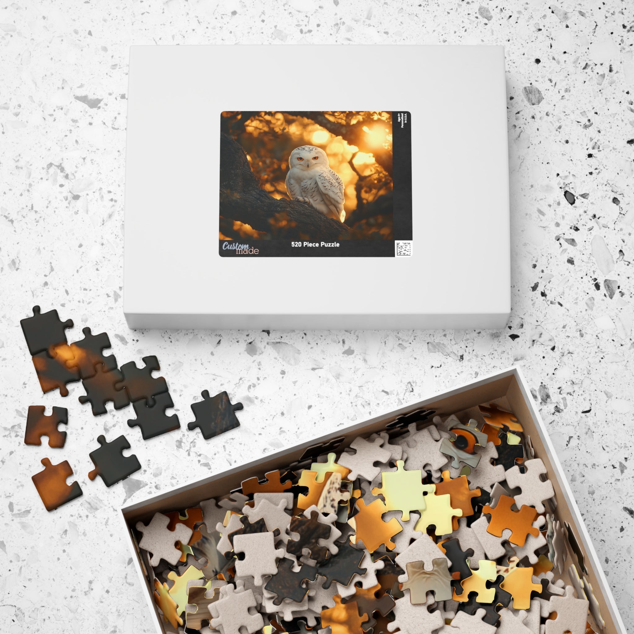 White Owl Sitting in Old Oak Puzzle – Beautiful & Relaxing Activity