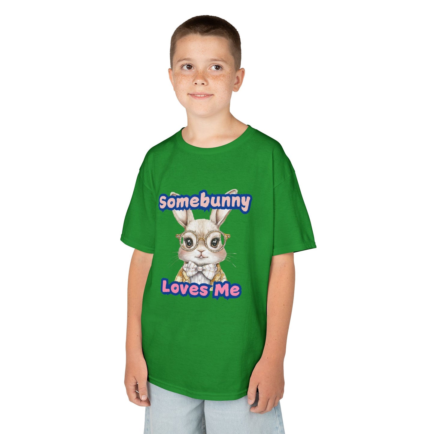 Kids Heavy Cotton Tee - Somebunny Loves Me T-Shirt for Easter and Spring Celebrations