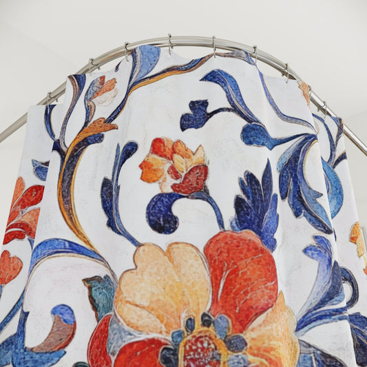 Flower Pattern on White Background Shower Curtain – Elegant Bathroom Decor