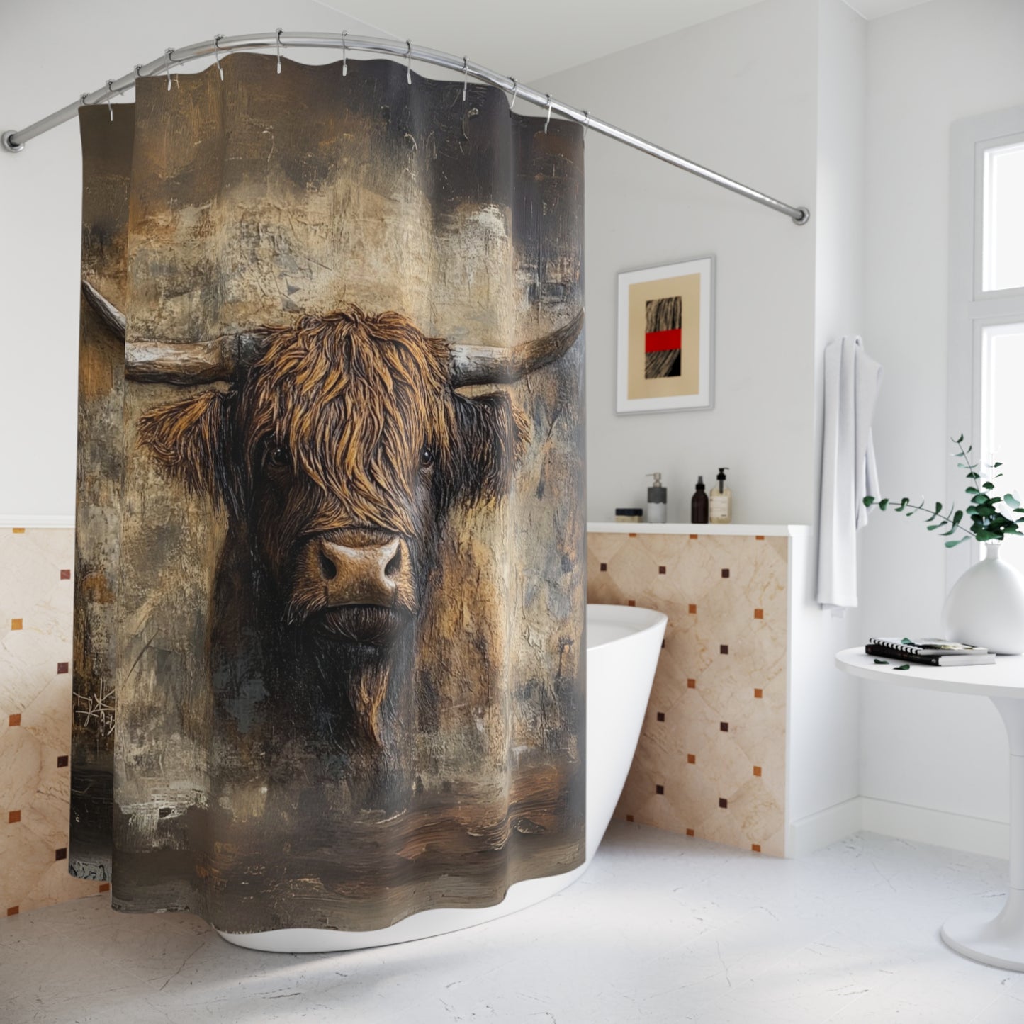 Highland Cow Shower Curtain – Rustic Bathroom Decor