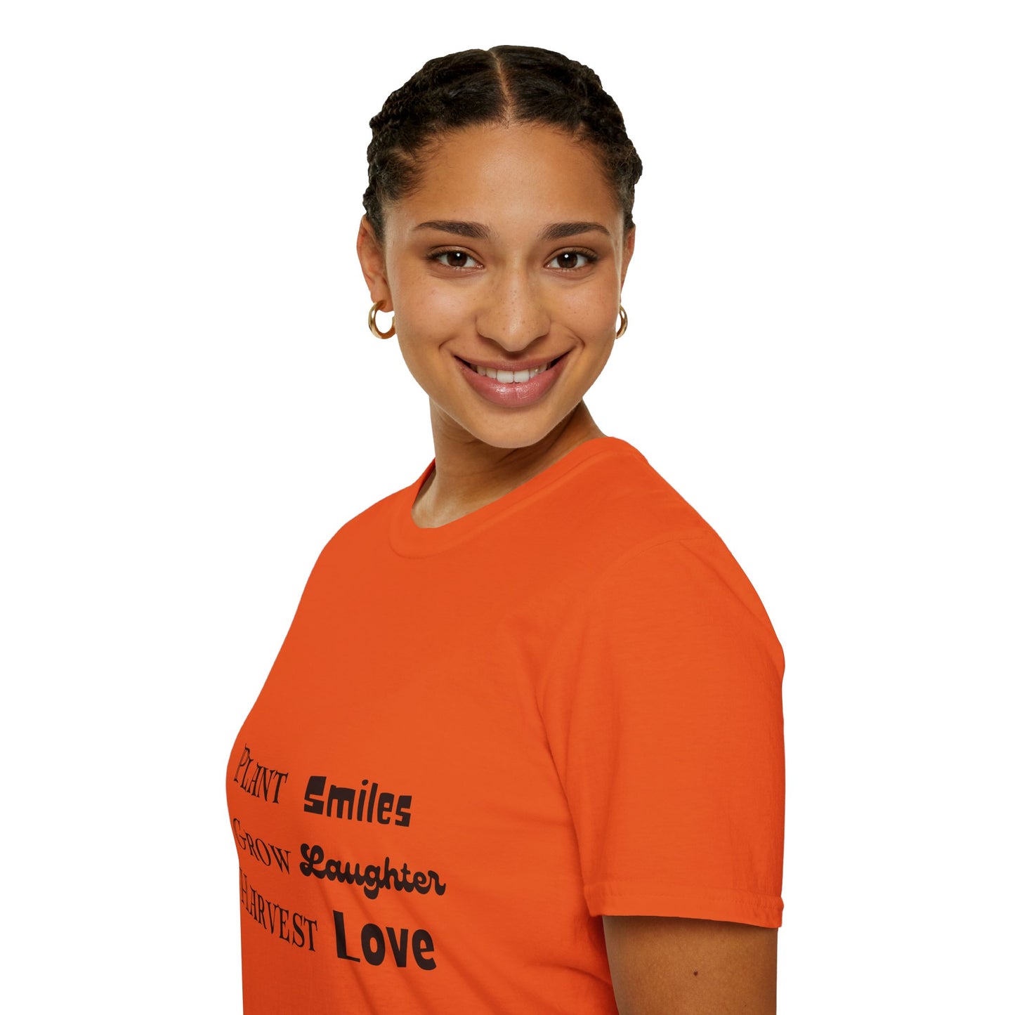 ‘Plant Smiles, Grow Laughter, Harvest Love’ Unisex Softstyle T-Shirt | Inspirational Gardening Tee